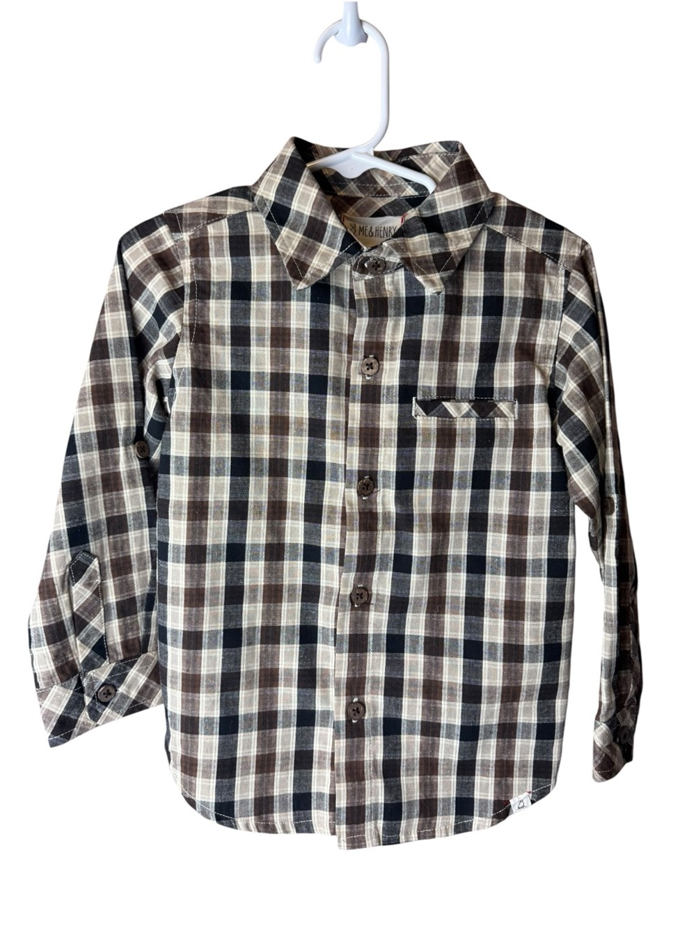Me & Henry Brown Tan Plaid Shirt 3/4Y